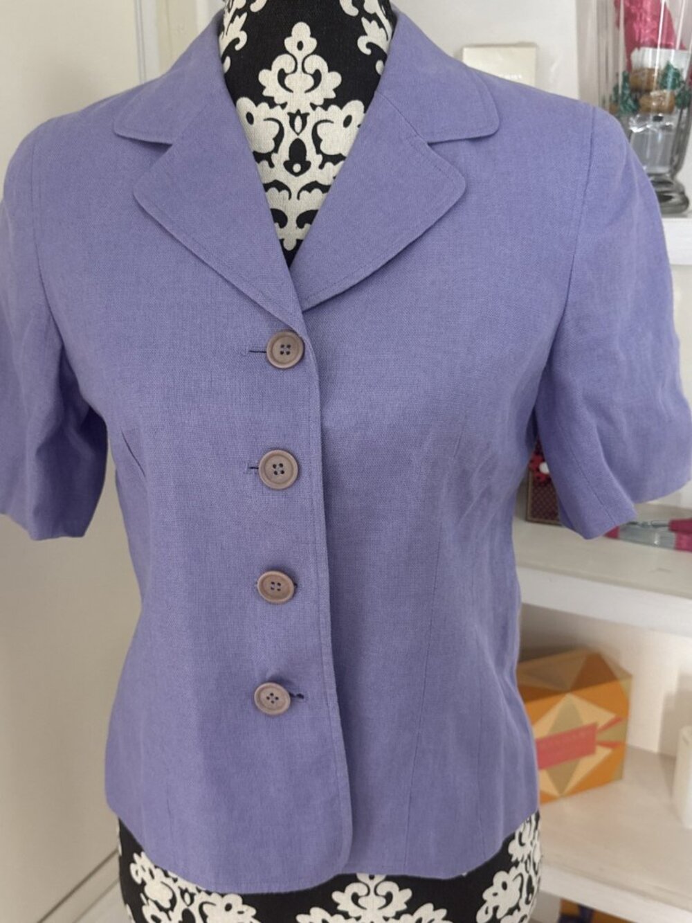Vintage Talbots Lavender 100% Irish Linen Fitted Short Sleeve Blazer Jacket 4